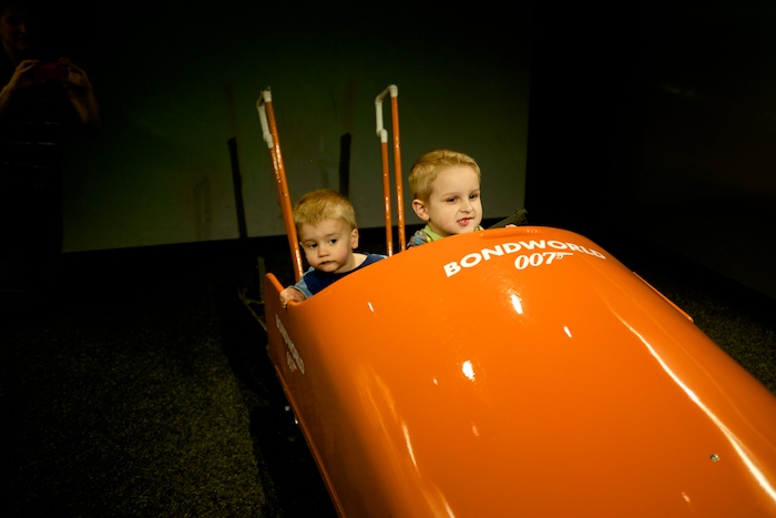 The Bond boys, escaping by bobsled!
