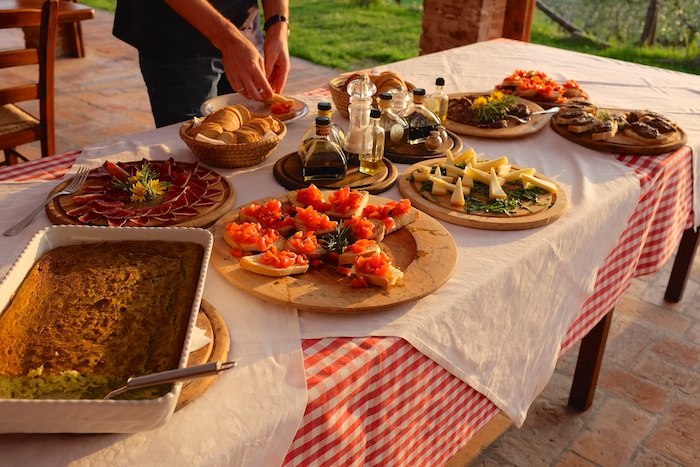 The first course buffet for the participating adults. Much more delicious food followed us long into the night.