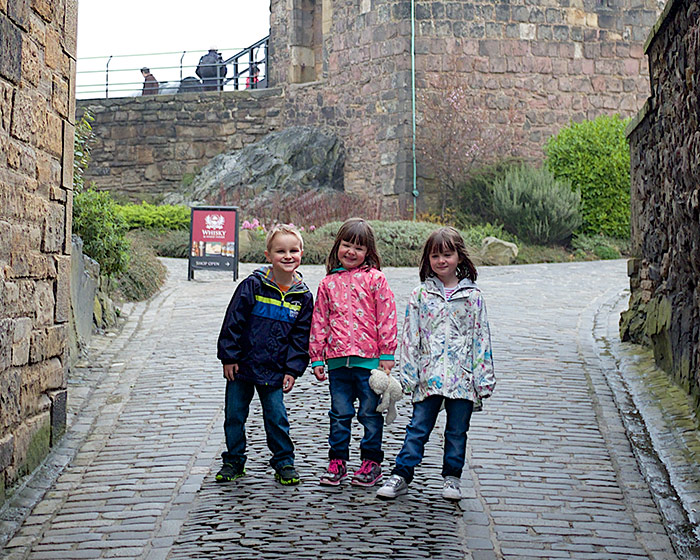 Evan, Hannah, and Rebecca after discovering a "secret passage" (huge archway).