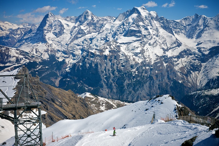 Kids at the top of the mountain. Skiing!