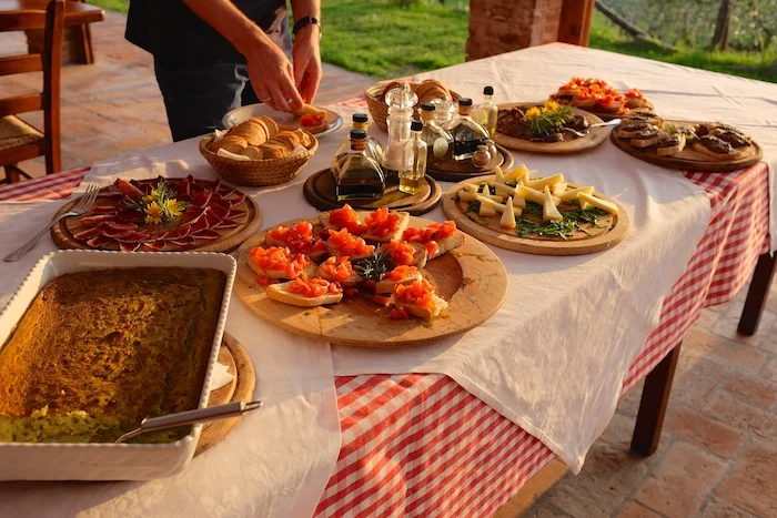 The first course buffet for the participating adults. Much more delicious food followed us long into the night.